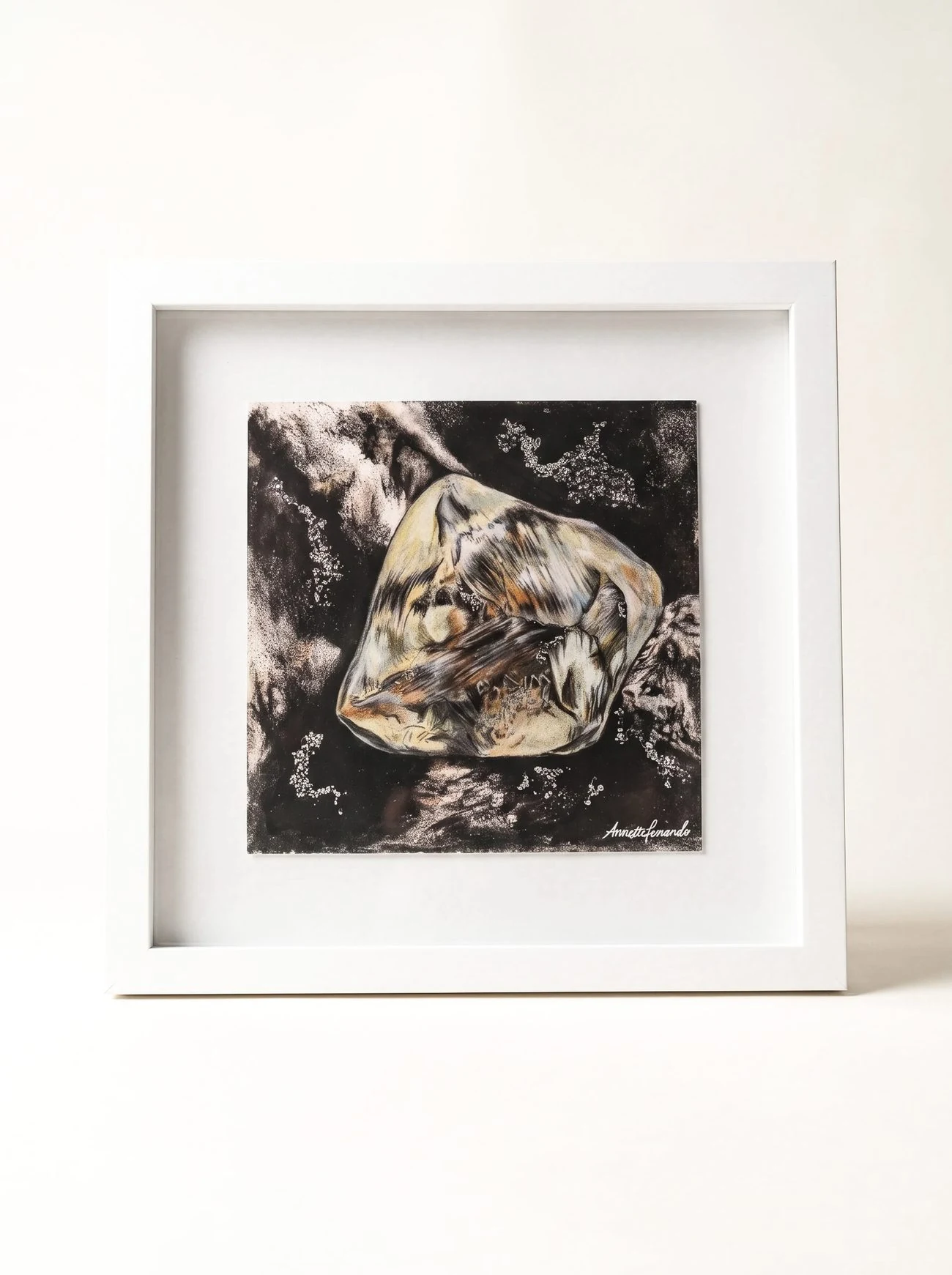 Strata · Okavango, a work on paper set with rough diamonds, framed
